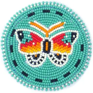 Handmade Beaded Rosette Medallion Patch Applique Native American Style (Turquoise Butterfly 2.5 inch)