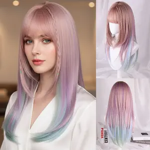 Glueless Synthetic Wig Y2K Soft Pink Long Length Heat Resistant With Bangs For Costume Party & Cosplay