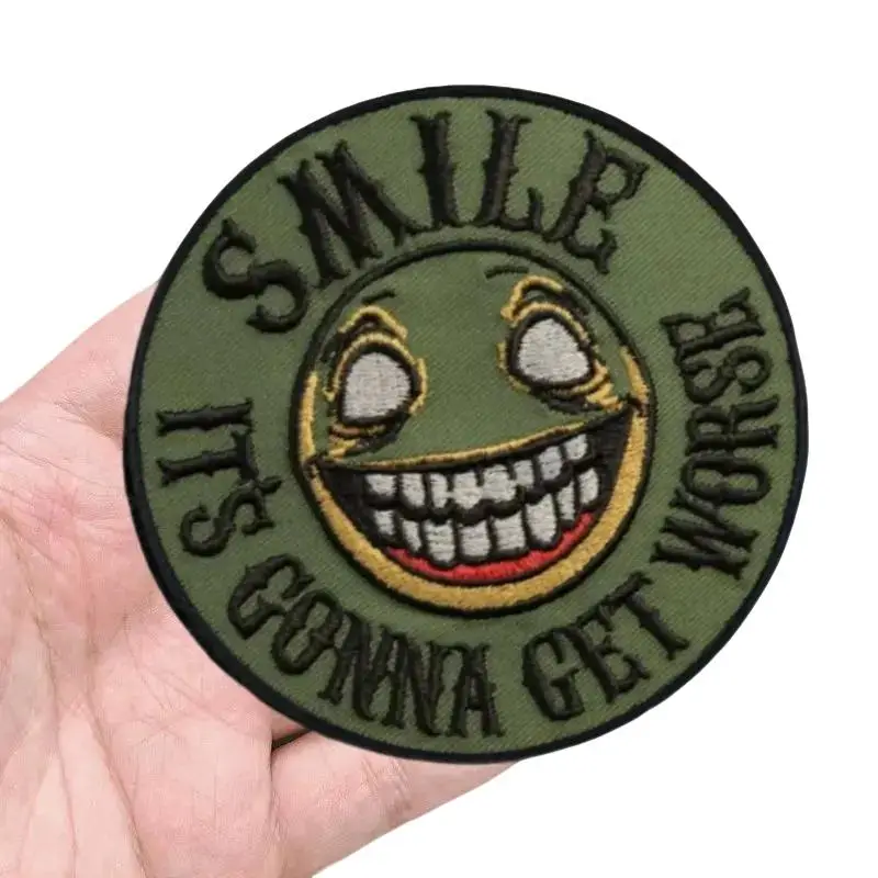 Smile! It's Gonna Get Worse Embroidered Morale Patch, 1 Count Creative Embroidery Design Hook & Loop Patch, Military Badge Armband, Tactical Backpack
