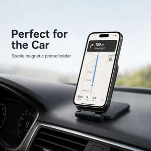 Magnetic Foldable Phone Stand – Portable 2-in-1 Car Mount & Desktop Holder, Adjustable Angle, Matte Black