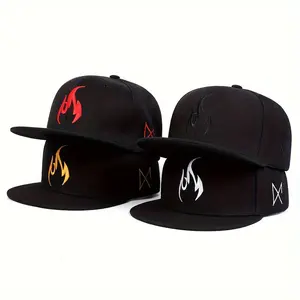 Unisex Flame Embroidered Hip Hop Hat Outdoor Sport Adjustable Sunscreen Leisure Baseball Cap for Spring Summer Fall Winter