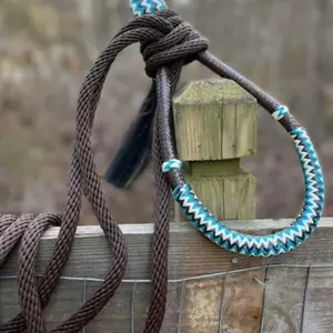 Rawhide Bosal Bitless Riding Set brown Nylon Mecate Rein