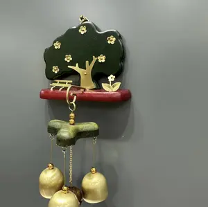 Solid wood creative copper wind chime, Korean style bell, bedroom pendant furniture, cute birthday gift for children and girls, anti-theft bell Decor Metallic Ornaments Hangable Decoration Window Hanging Prop Traditional Wooden