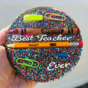 Teacher Coasters - Colorful Design with "Best Teacher" and "Ever" Text, Ideal for Tableware Use