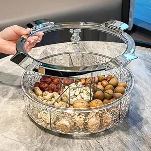 Elegant Water Ripple Divided Snack Tray with Lid, Sealed Storage Box, Home Living Room Nut Fruit Dish, Multi-Compartment Candy Holder, Snack Containers, Reusable Snack Container