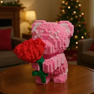 Bride Bouquet Bear Building Set, Express Love Small Bear Blocks (2209 Pcs), Miniature Bears, Handmade DIY Birthday Gift, Valentine's Day Gift, Rose Building Blocks