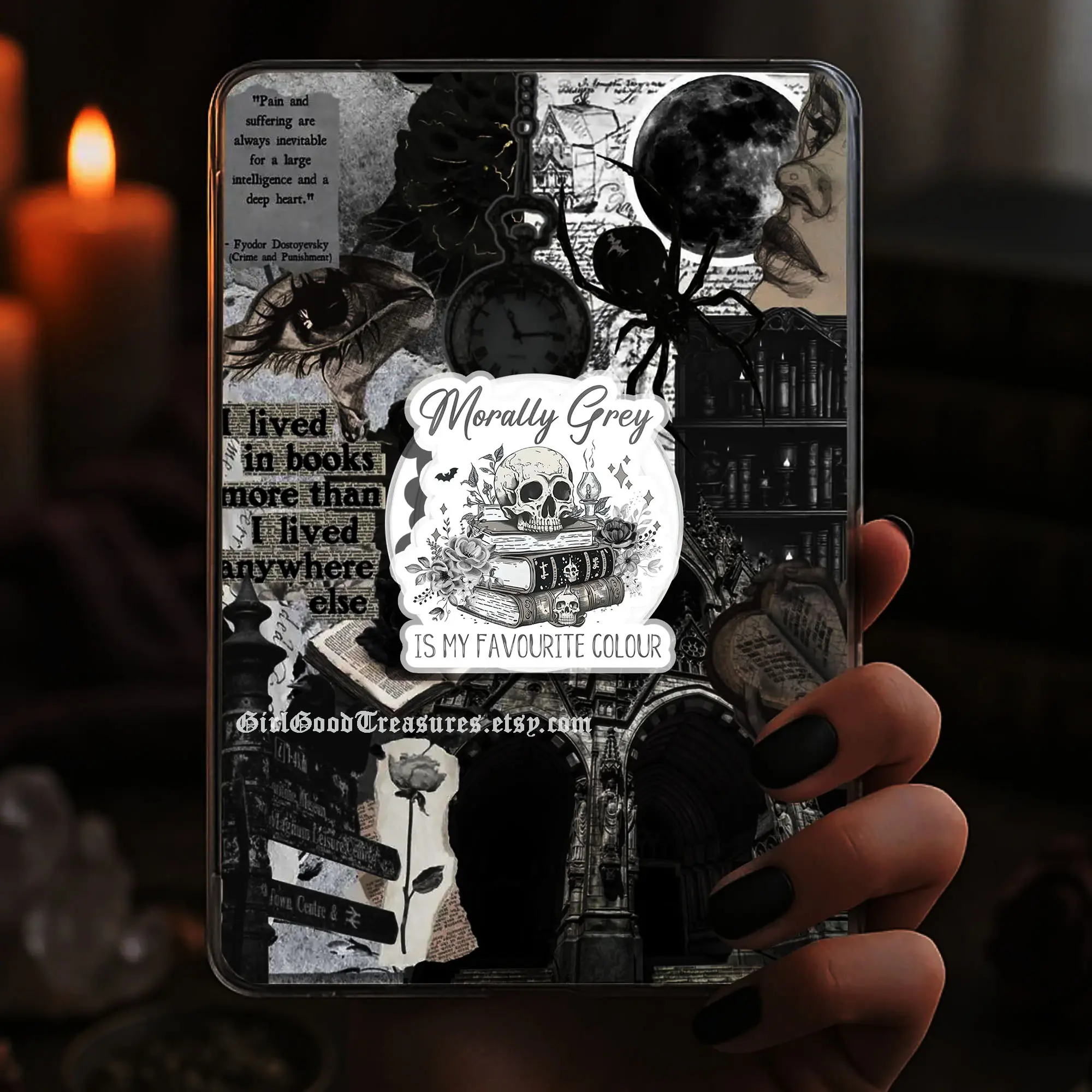 Morally Grey Is My Favourite Color Kindle Skull And Book Grip Dark Romance Magnetic Holder Gothic Magsafe Phone Kindle Accessory