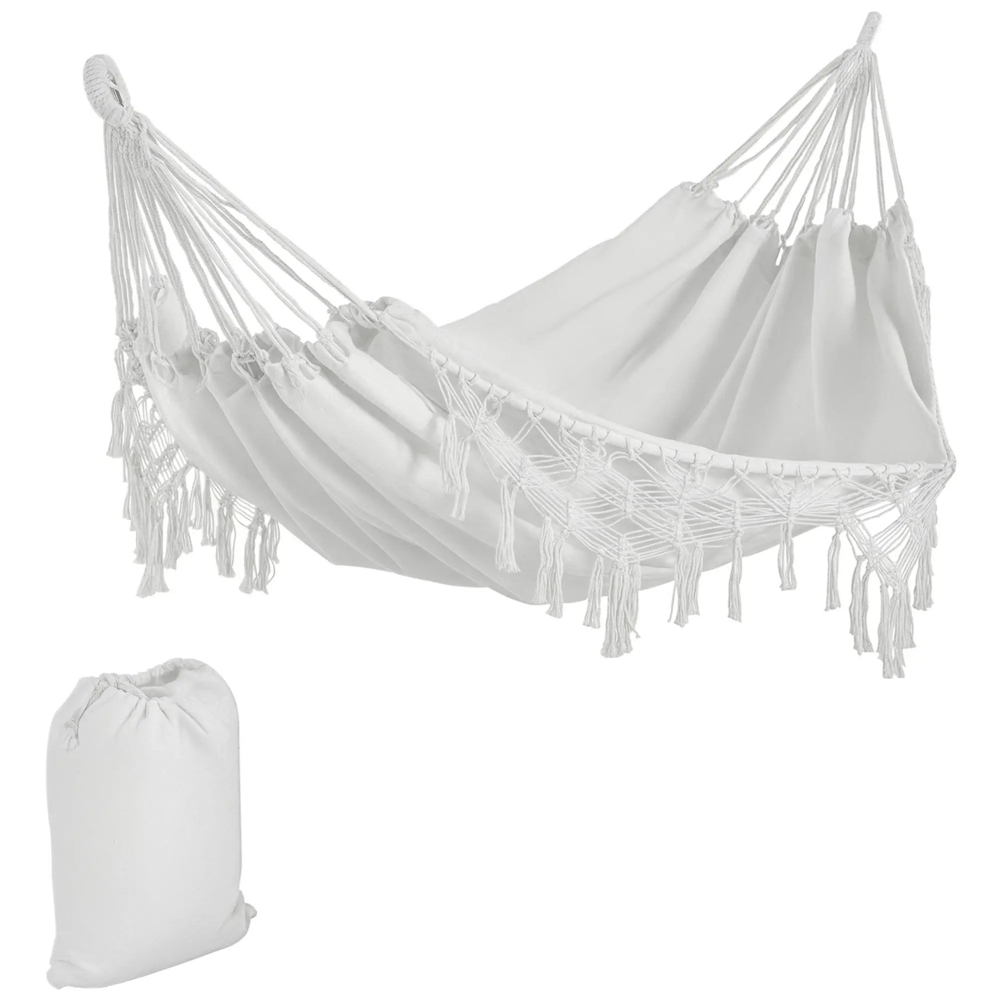 Bohemian Macramé Fringe Net Hammock, Portable Foldable Hanging Rope Hammock with Intricate Knot Pattern & Carry Bag for Garden, Balcony, Hammock Rope Hammocks, Macramé Net Hammocks