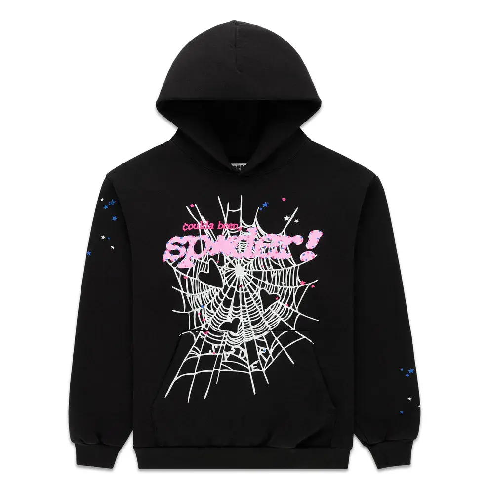 Sp5der x Druski Coulda Been Heart Punk V2 Pullover Hoodie, Authentic Graphic Print Long Sleeve in Owl Black, Unisex Fit