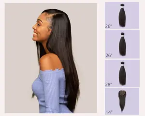 Peruvian Natural Straight Bundle Set - 14" Closure + 26", 26", 28" Bundles