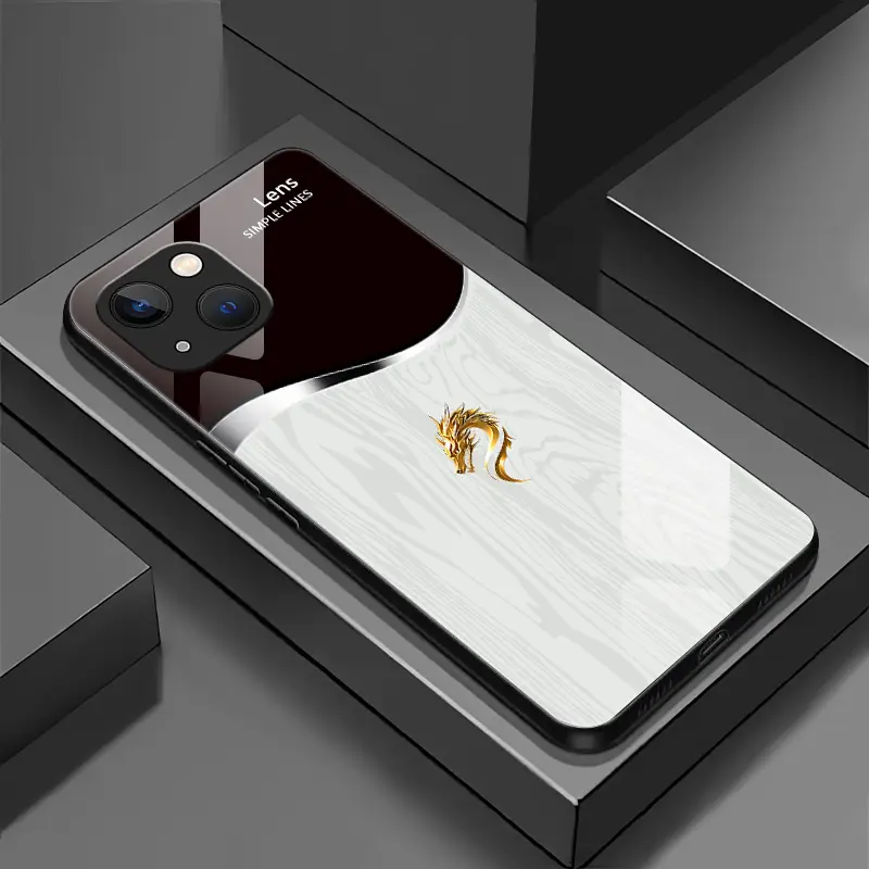Suitable for [iPhone 13 Mini] Personality simple split dragon pattern creative business high-end anti-drop glass mobile phone case affordable anti-drop anti-fingerprint-888