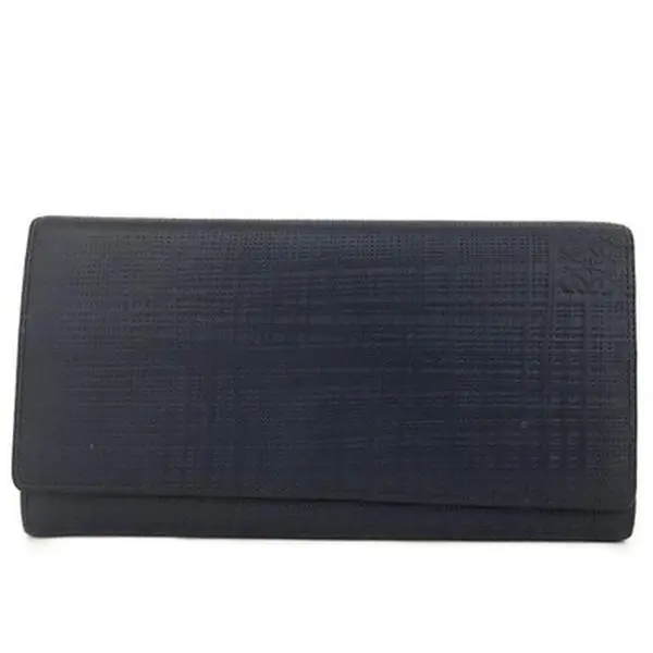 Pre-owned Loewe Other Other Anagram Leather Long Bifold Wallet Blue 18387383248/894164