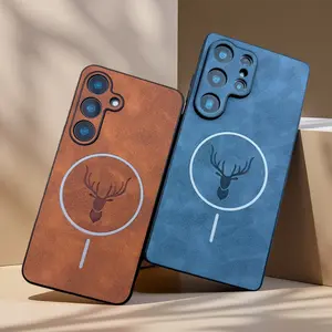 Luxury Faux Leather Case For Samsung Galaxy S26 S25 S24 S23 S22 Ultra Plus S26Ultra S25Ultra S24Ultra S 26 Magsafe Charge Cover