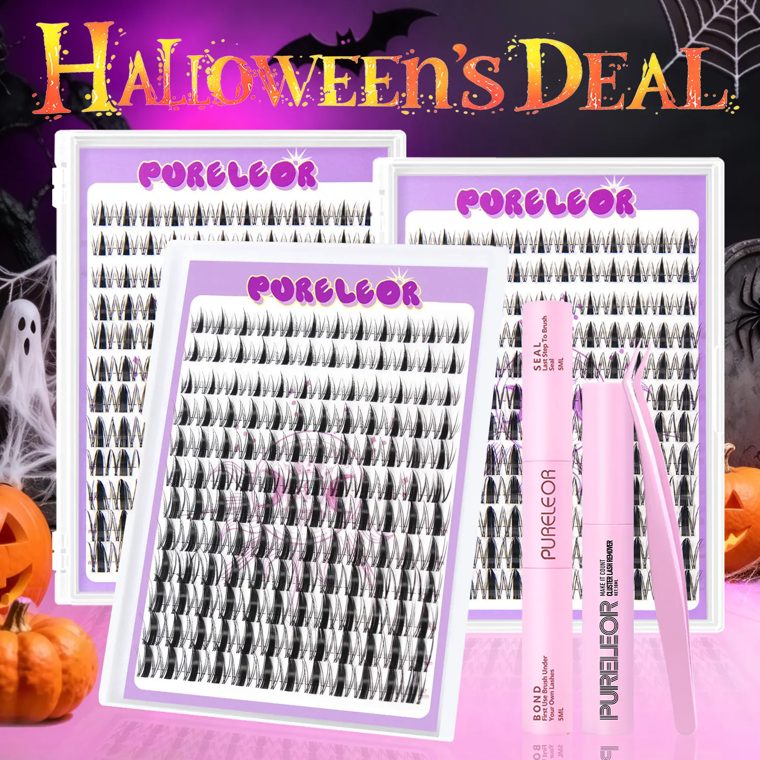 PURELEOR D-Curl Wispy Eyelash Clusters Kit, 0.07mm Wet-Style Mixed 10-16mm Individual Clusters Lashes with Waterproof Bond, Seal, Glue Remover, Applicator & Adhesives, Portable Pre-Packaged Set,familyfun