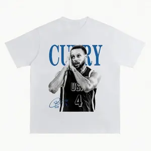Unisex Oversized Basketball Star Curry Signature Moves Graphic T-Shirt  White USA 4 Signature 220G Cotton Short Sleeve Tee
