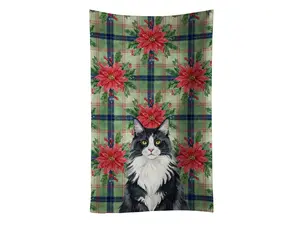 Carolines Treasures FNT1302KTWL Soft 25x15 in. Maine Coon Black & White Cat with Poinsettias Kitchen Towel