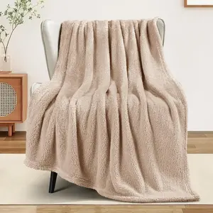 Exclusive Mix Soft Fleece Throw Blanket For Couch, Super Soft Velvet Plush Bed Blanket, Fuzzy Cozy And Warm For All Seasons, 50x60 Inches, Camel