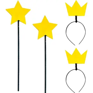 Yellow Fairy Star Wand and Crown Headband Set Halloween Felt Star Headwear Couples Costume for Dress up Accessories