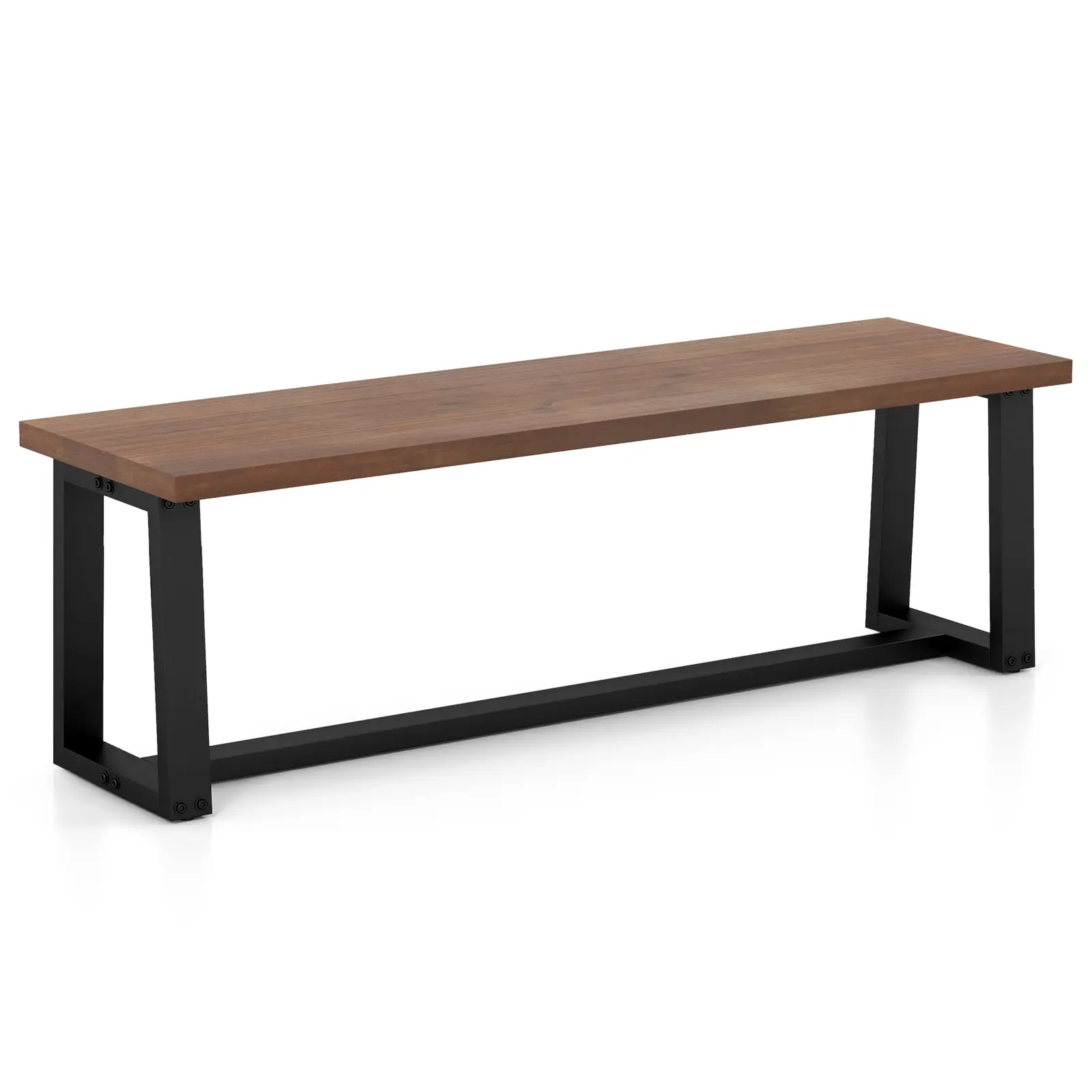 COSTWAY - Wood Dining Bench with Metal Frame and Adjustable Footpads-Coffee
