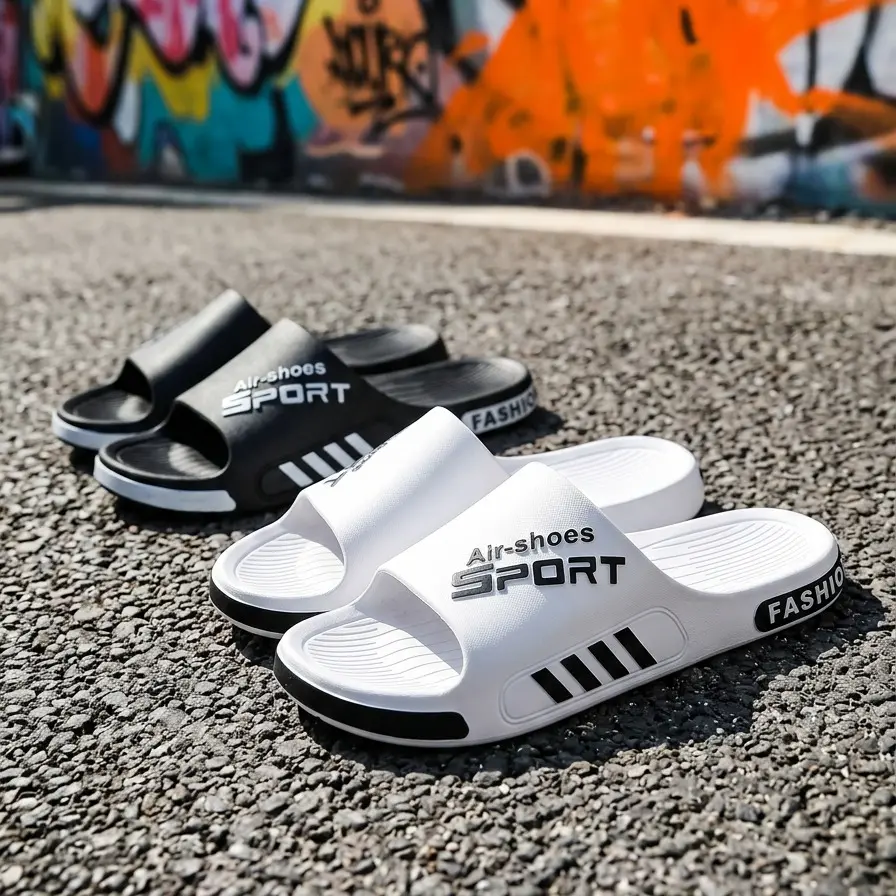 Men's Casual Flip Flops, Soft Non-Slip PVC Slipper Sandals for Indoor Bathroom, Summer Beach, and Shower Use, Slippers Sandals, Party, Holiday, Letters