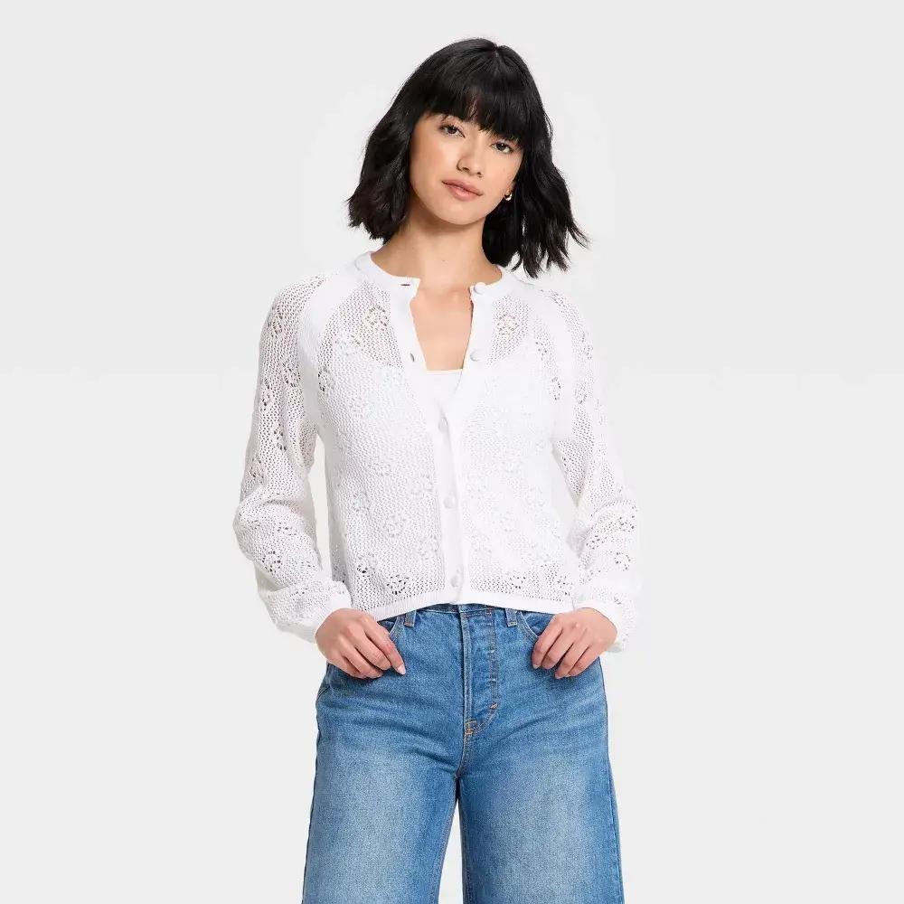 Women's Long Sleeve Openwork Cardigan - Universal
