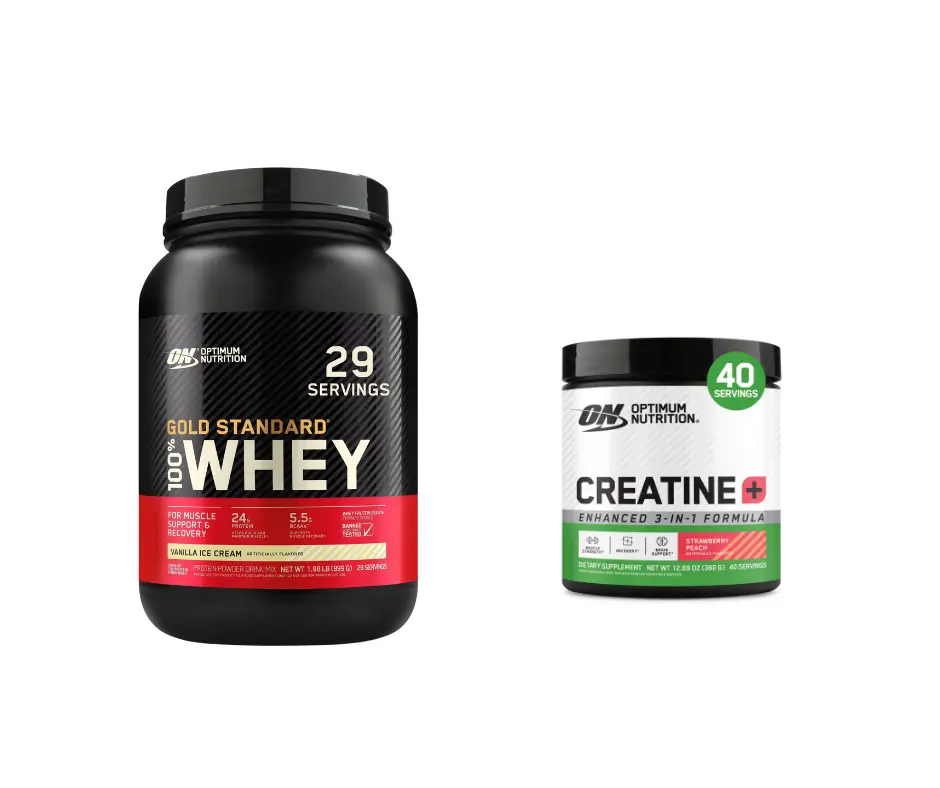 Optimum Nutrition Gold Standard Vanilla Ice Cream Whey Protein 2 lbs & CREATINE+ STRAW PEACH .79 lbs Optimum Nutrition Gold Standard Vanilla Ice Cream Whey Protein 2 lbs & CREATINE+ STRAW PEACH .79 lbs