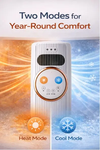 Bladeless Tower Fan - 4-in-1 Plug-Powered Plastic Brushless Home Appliance with Cool, Heat, Humidify, Air Circulation, Remote Control, Low Noise, Portability, All Seasons Indoor Use for Living Room, Study Desk, Home Cooling Solutions