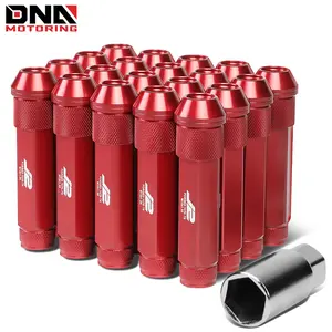 J2 Engineering 7075 Aluminum M12X1.25 20Pc 90mm Open-End Lug Nut W/Adapter Red
