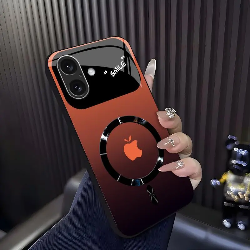 Glossy Mirror Lens "SMILE" Series Luxury Gradient MagSafe Shockproof Smartphone Casing, iPhone 16 Protector, Mobile Phone Accessories, Cellphone Cover 952