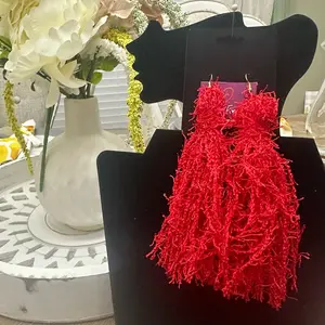 red shaggy tassel earrings!