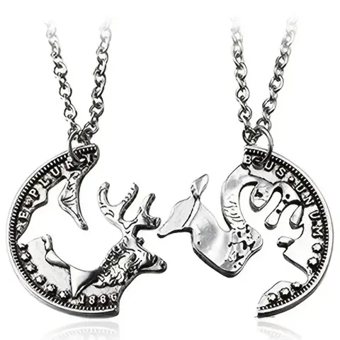 2pcs/set Unisex Asymmetrical with Deer Design, Casual Trendy Metal Feature, Fashionable Charms Necklace for Daily & Party Decoration, Western Jewelry, Men Jewelry, Friendship Jewelry, Fashionable Accessory, Fashion Jewelry Gift