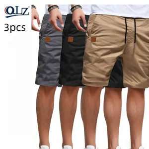 3-pcs Men's Solid Color Zipper Pocket Shorts,  Casual Comfy Breathable Shorts for Summer, Men's Bottoms for Daily Wear, Casual Shorts Set