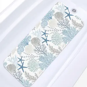 Sea Shells Coral Seashell Bath Mat Non Slip, Starfish Underwater 40X16 Inch Extra Long Bathtub Shower Mat for Tub Anti Slip with Suction Cups and Drain Holes for  Adult
