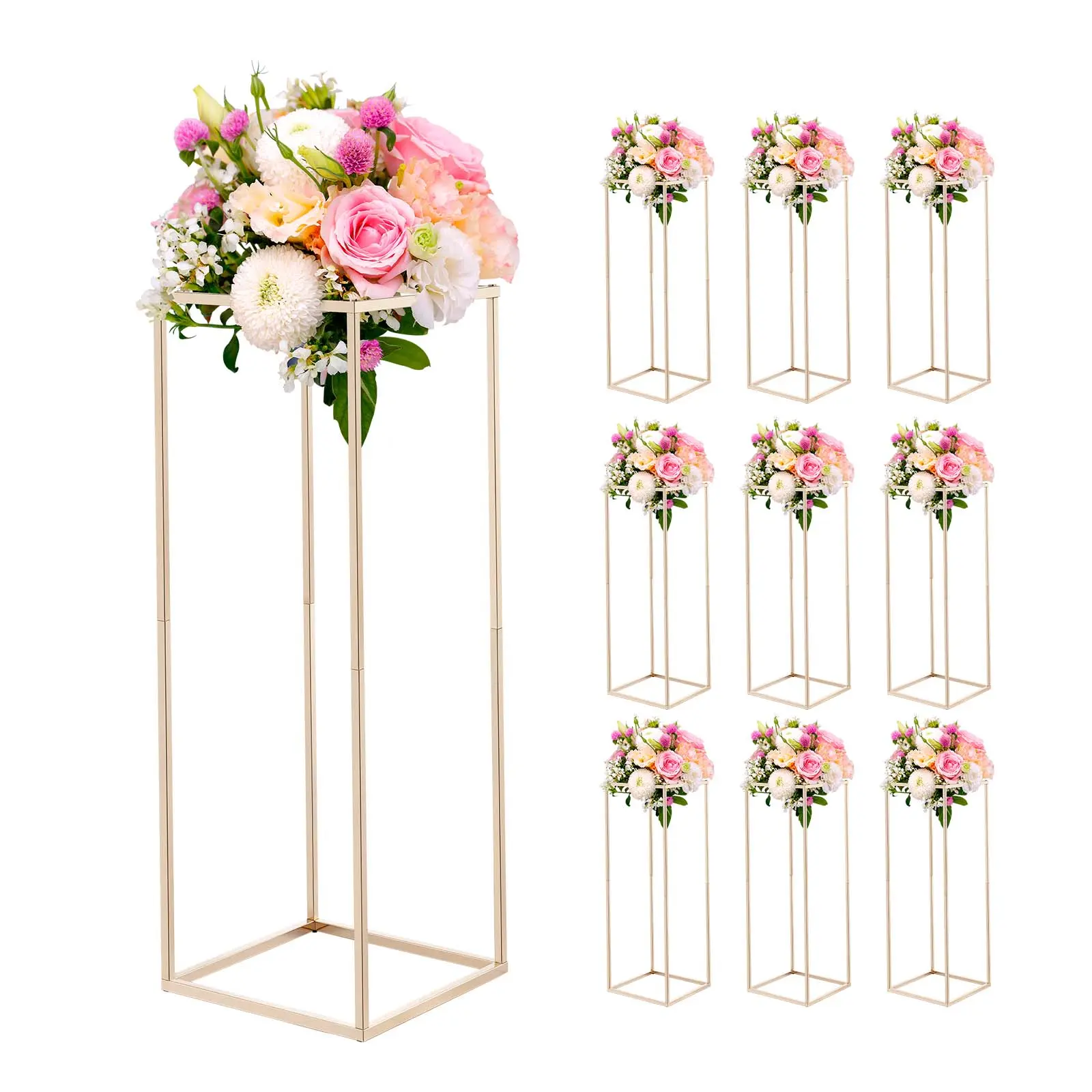 【SummerFinds】VEVOR Wedding Flower Stand, 10PCS 31.5-inch Column Flower Stand, Floral Stands with Hidden Screw, Rectangular Cubic Floral Display Rack for Wedding, Party, Birthday, Home, Gold Centerpiece Stands