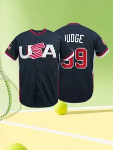 #99 USA Printed Baseball Jersey, Men’s Navy White Athletic Fan Shirt, Breathable Mesh Short Sleeve Sports Top for Baseball Enthusiasts
