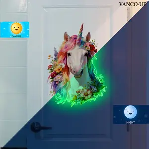 A (30*40cm) fluorescent colorful flower unicorn 2D flat wall sticker, a self-adhesive wall sticker for home decoration, YCV20258-KR