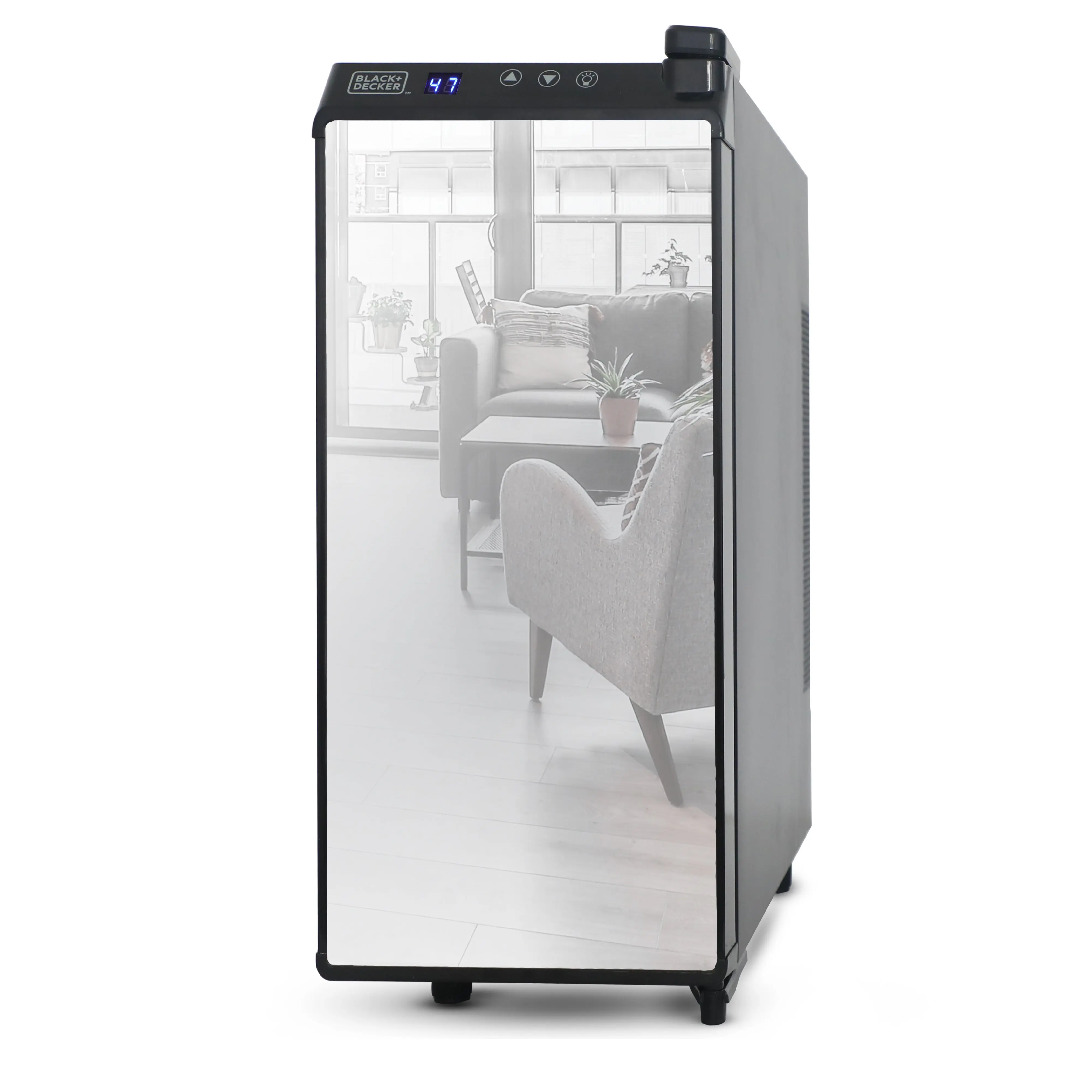 BLACK+DECKER 12-Bottle Wine Chiller, Thermoelectric Wine Cooler with Mirrored Front and Temperature Control, 12 Bottle Fridge for Reds, Whites and More, LED Display, Chrome Racks, BD60336