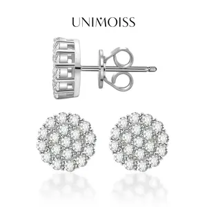 UniMoiss Round VVS Moissanite Halo Stud Earrings Jewelry Perfect Birthday Mother’s Day Christmas Gift for Men Women Golden Earrings Wedding Set
