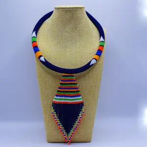 Maasai Inspired Fine Glass Beads V Shape Fringe Necklace Ethnic Statement Piece