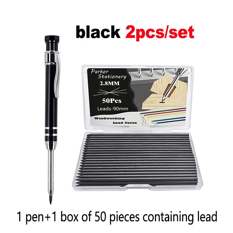 long mouth 42mm aluminum 2.8mm woodworking pencil, available in black/silver/red/green/blue/yellow colors, with , perfect for deep hole marking and engineering drawing, Art Mechanical Pencil, Drawing Pencils