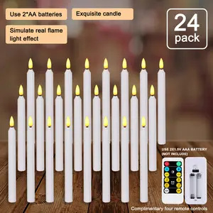 24pack LED Taper Candle with Remote Control, H9" Flameless Candles, Powered by 2*1.5V AA Batteries, Remote Use 2*AAA Batteries(Batteries not Included), Decorated Novelty Lighting