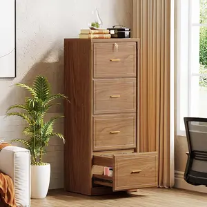 LITTLE TREE 4-Drawer File Cabinet with Lock, Locked File Cabinet with Key, Heavy Duty Wooden Filing Cabinets for Home Office, Vertical Office Storage for Legal Size/Letter/A4/Files