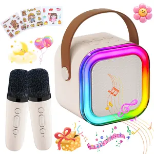 Portable Bluetooth Karaoke Machine with Mics & LED Lights, Dual Use for Kids and Adults, Trendy Gift for 3-12+ Boys Girls, Ideal for Family Gatherings & Friend Parties