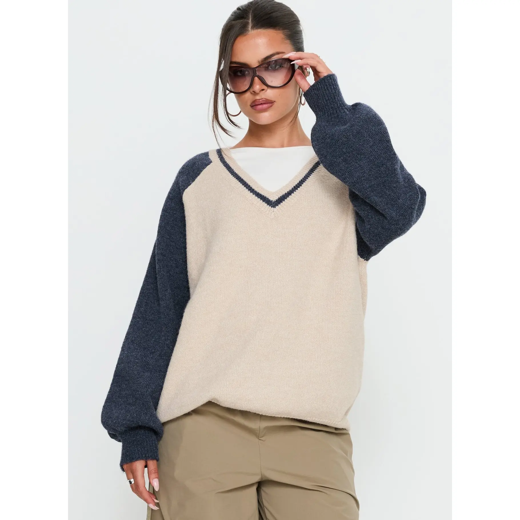 Adana V Neck Graphic Knit Sweater Multi