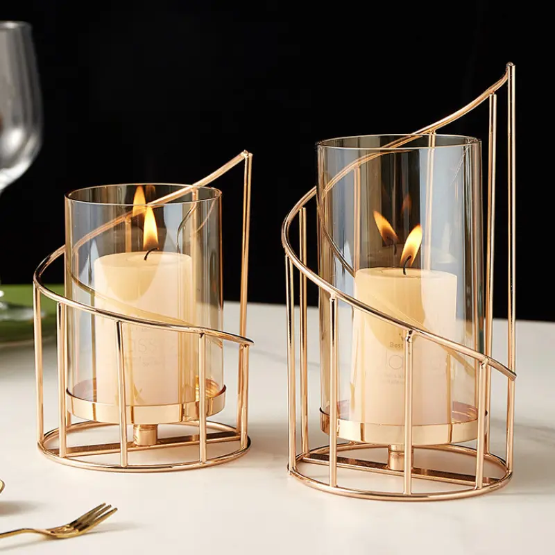 European Chic Set of 2 Cast Iron Candlestick Holders, Shiny Romantic Look Ornaments, Home Supplies for Living Room, Dining Table Festive Decor