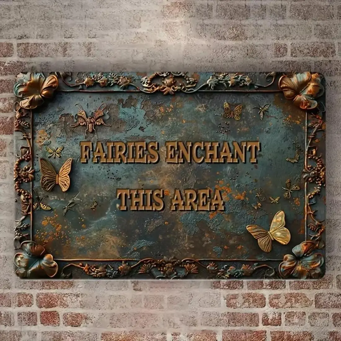 Fairy Enchanted This Area Metal Sign, Vintage Style Waterproof & Dustproof Wall Art for Home Decor, Garden Decoration Supplies