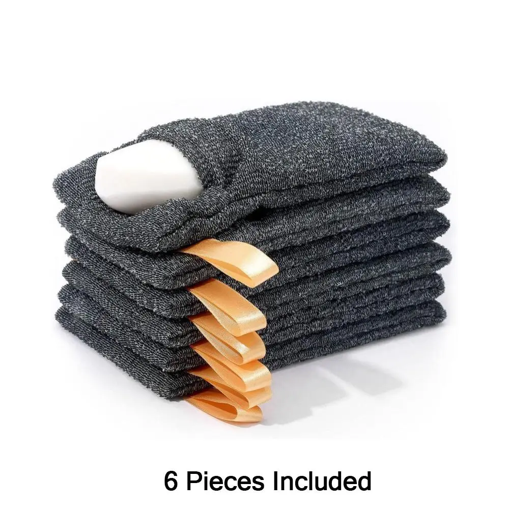 Unisex 6-Piece Rectangular Exfoliating Scrub Towel Cleaning Kit with Large-Capacity Soap Saver Pouch, Rich-Foam Body Wash Sponge & Soft Fabric for Exfoliation, Body Massage – Bathroom Home Supplies Accessories Exfoliating Bath Washcloth Body Skin Scrubber