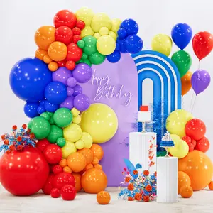 PartyWoo Rainbow Balloon Arch Kit Garland 142pcs Different Sizes of 18 12 10 5 Inch Colorful Blue Red Green Purple Yellow Orange Balloons for Baby Shower Graduation Birthday Party Decorations