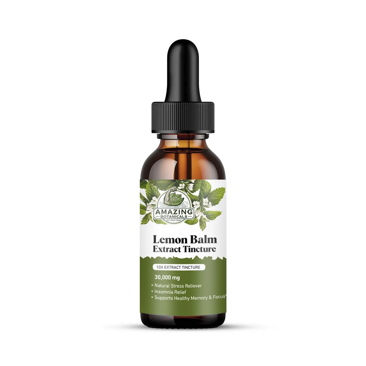 Amazing Botanicals Lemon Balm 10X Extract Tincture - 30,000 mg Edible Natural Dietary Supplement, High-Potency Relaxing Herbal Support for Cognitive Health - 30ml/1oz Health Supplement