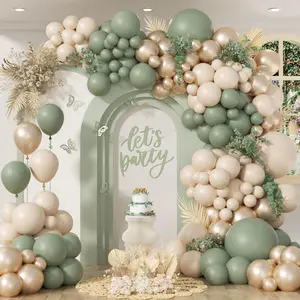 130Pcs Green and Gold Balloon Arch Kit – Includes Sage, Sand White, and Metallic Gold Balloons for Baby Shower, Bridal, Wedding, or Birthday Decor